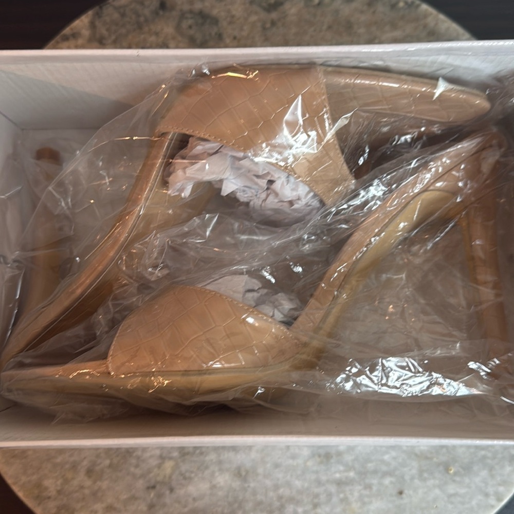 SHEIN Crocodile Embossed Stiletto Heeled Mule Sandals